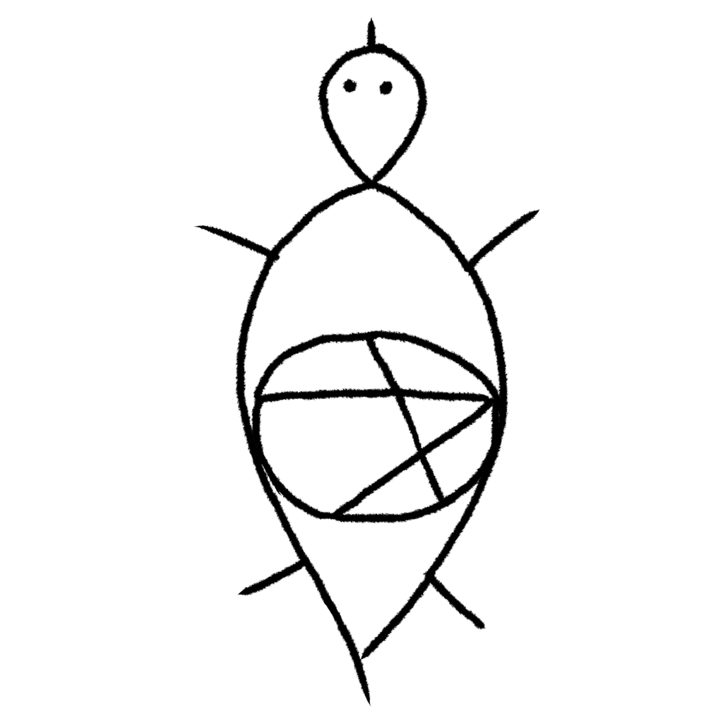 Anarchist Turtle logo. A child-like drawing of a turtle with the anarchy symbol on its back.